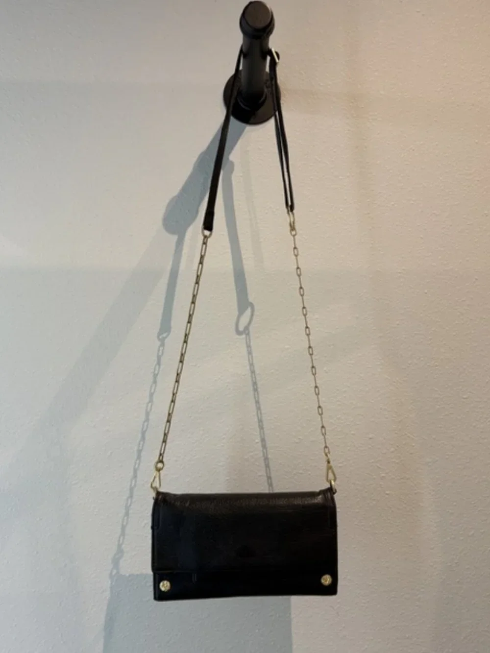 Hammitt AJ Crossbody Clutch Black Brushed Gold Red Zipper